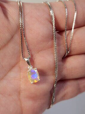 VTG Natural Genuine Ethiopian Fire Opal Necklace 925 Italy 30” Chain Very Clear!